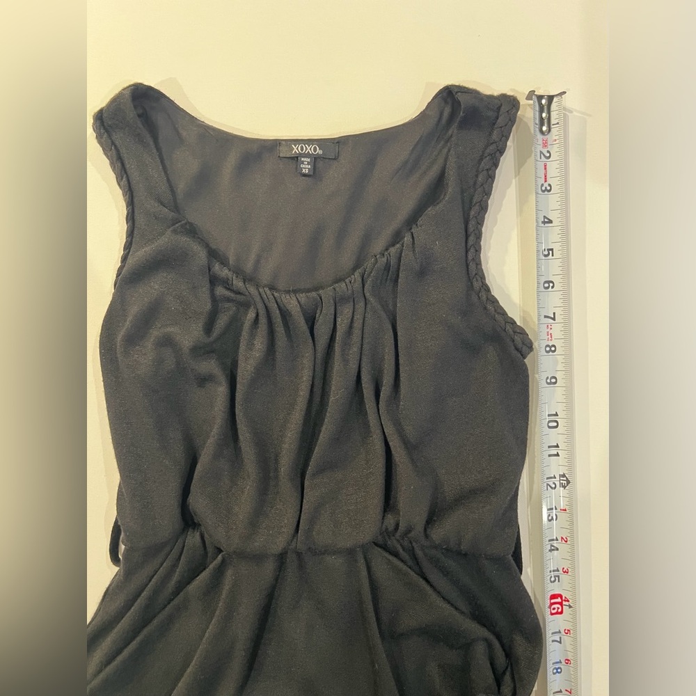 XOXO Y2K Belted Tiered Tassel Drape Dress Braided Black Gold Accents Extra Small - Picture 10 of 16